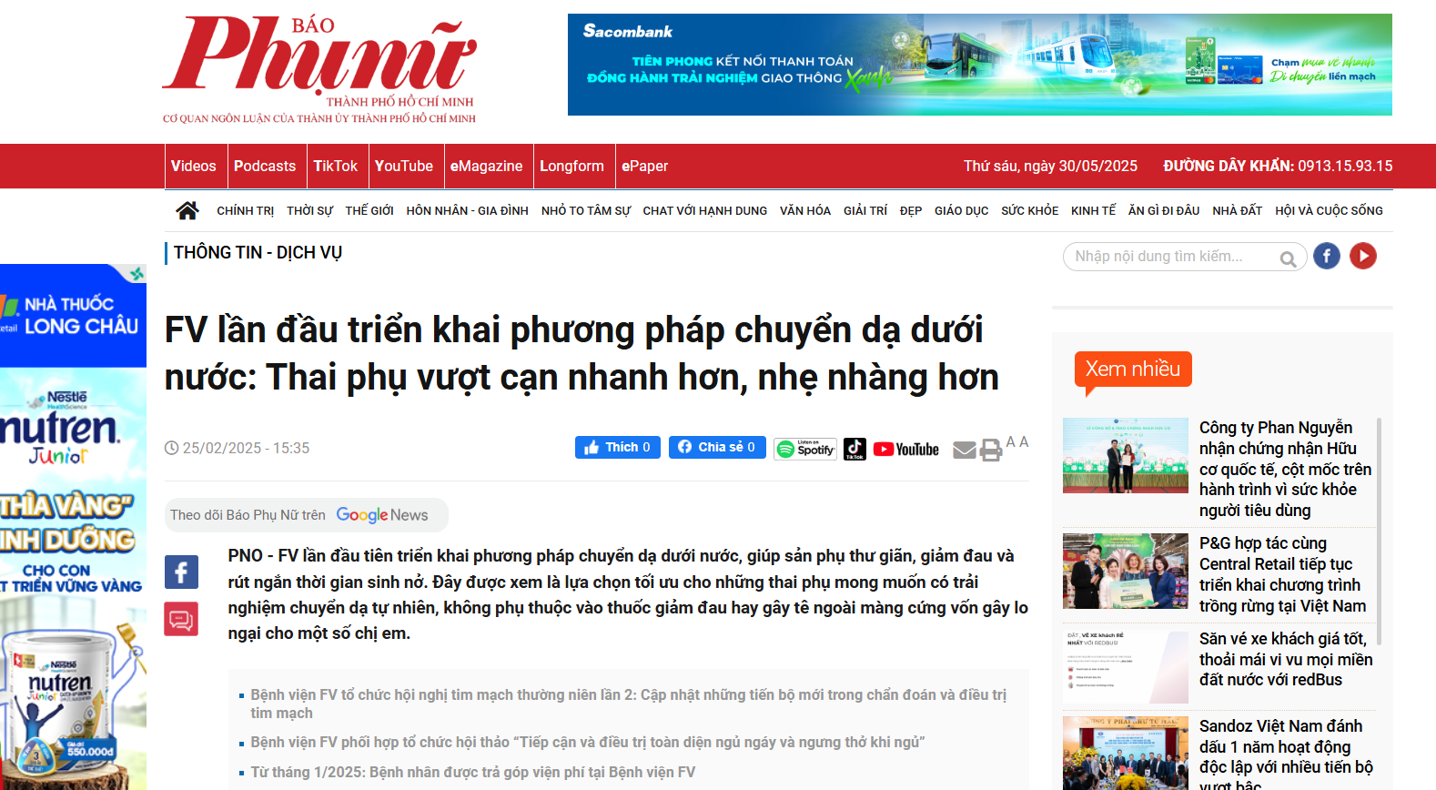 Báo Phụ Nữ: FV triển khai phương pháp chuyển dạ dưới nước